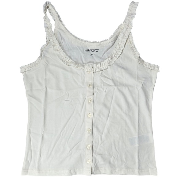 J Crew Broken-in jersey button-front tank top ruffle trim Ivory CK292 XS NWT - Picture 1 of 8